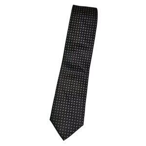 HUGO BOSS RED TAG Men's 100% Silk Necktie LUXURY Tie Black Geometric W:2.4" EUC